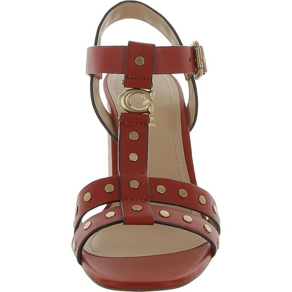 Coach Women's Sandals Margaret Leather Ankle Strap Open Toe Block Heel Red 7 B - Picture 4 of 8